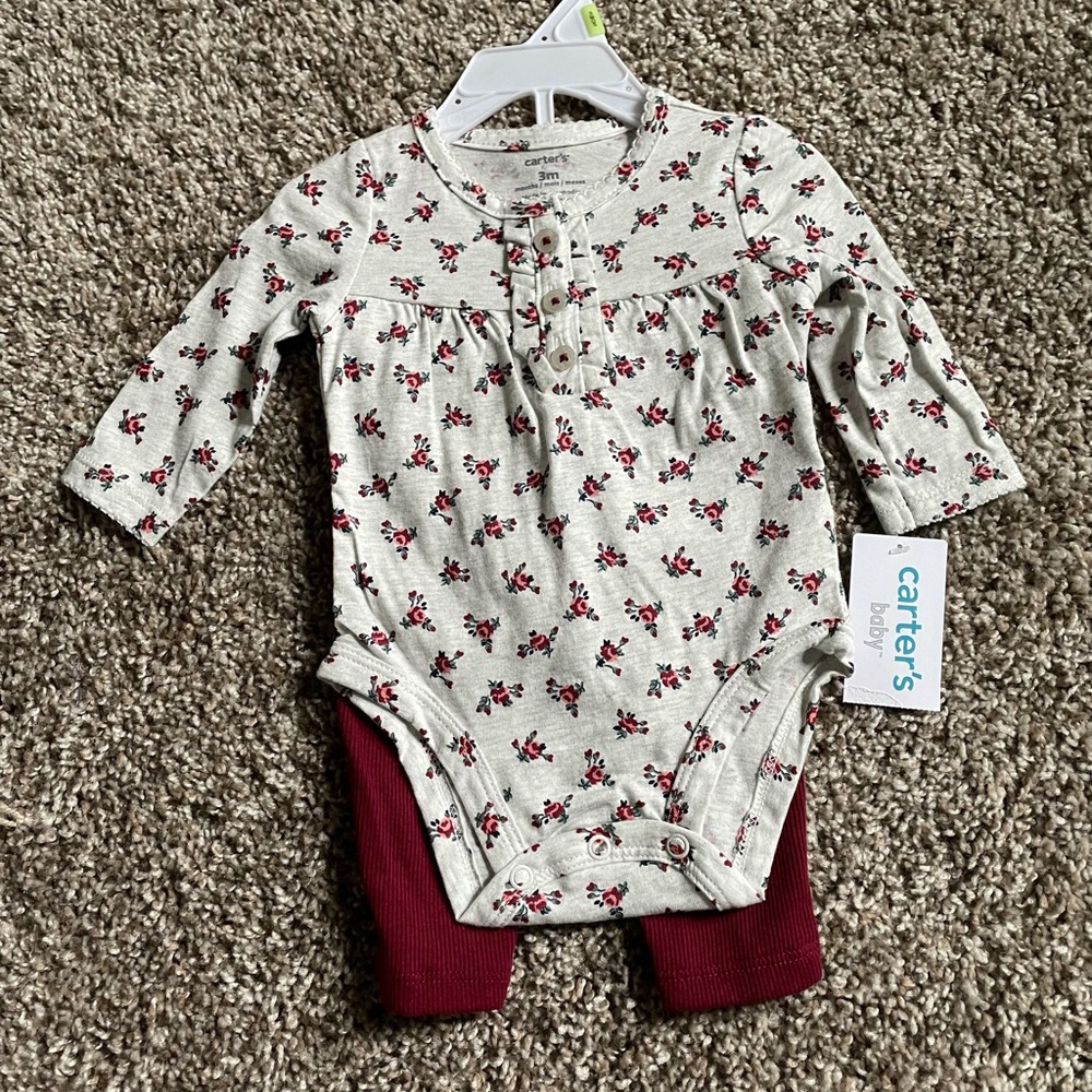 NWT Carters Maroon Floral Outfit